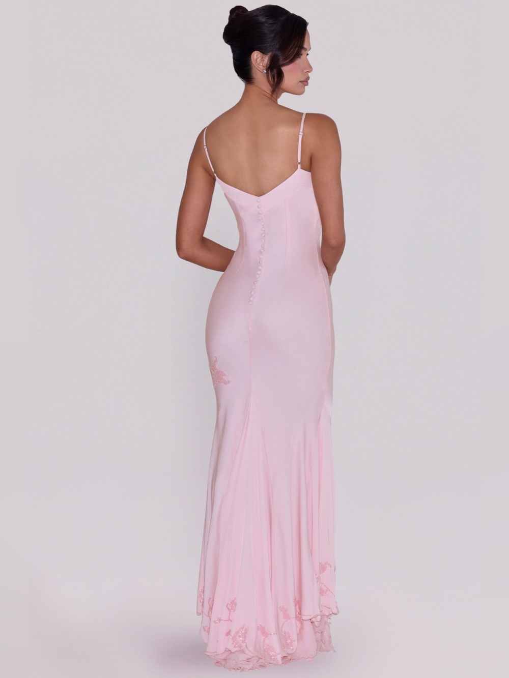 HOUSEOFCB 'Anastelle' Pink Hand Beaded Embellished Satin Maxi Dress Size S - Picture 16 of 17